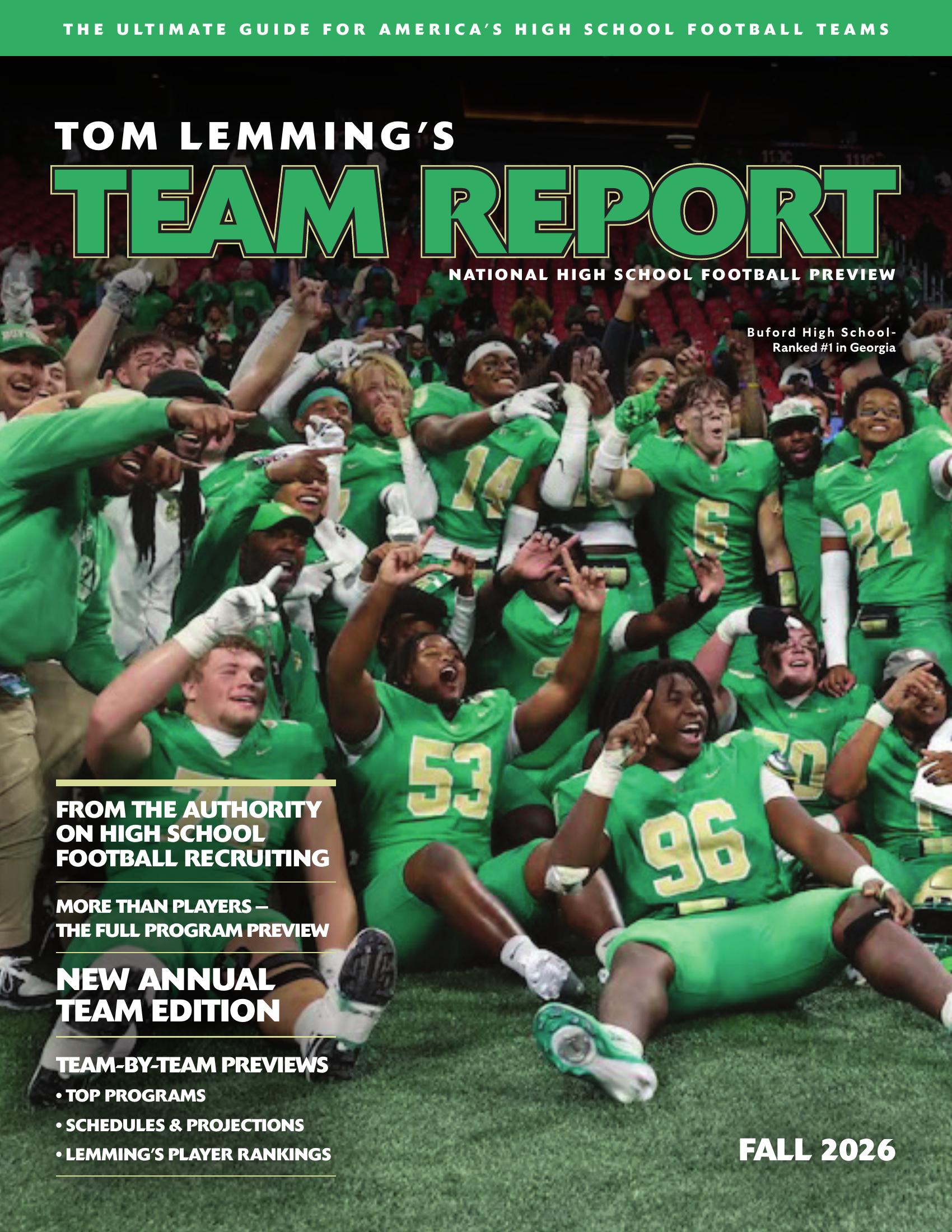 National High School Football Team Report — National High School Football Preview, Fall 2026 issue featuring Buford High School, ranked #1 in Georgia